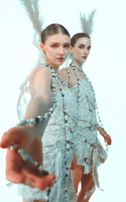 Lauren Moreton and Alyx Hux wearing Dakota Moreland’s pieces for Limerence 