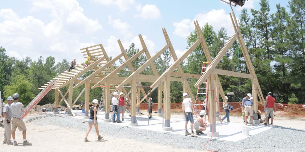 students assembling structure