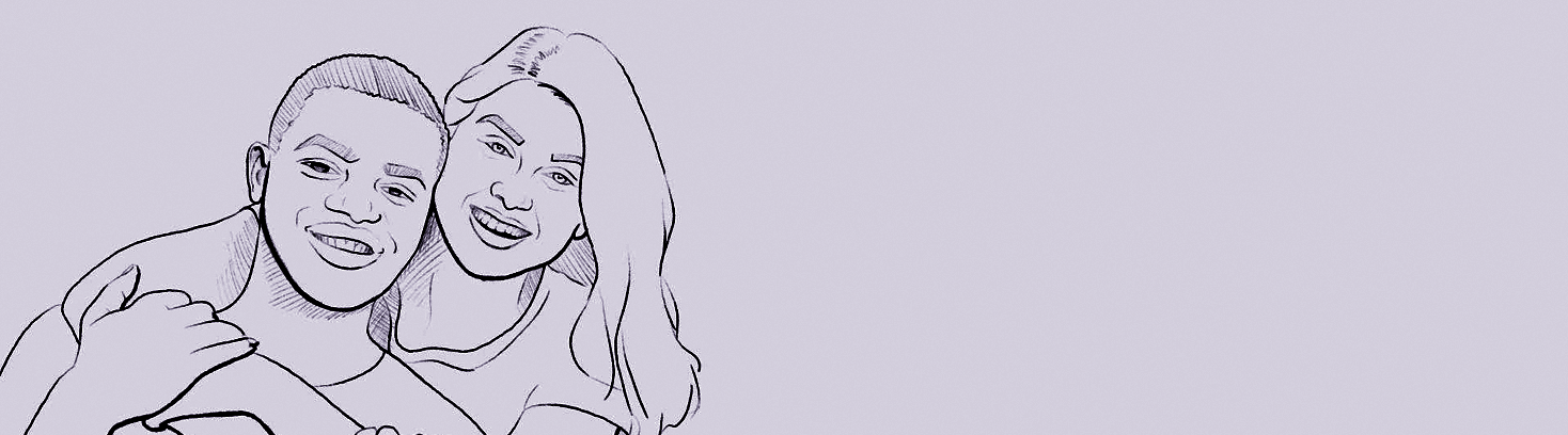 Illustration of a married couple embracing and smiling.