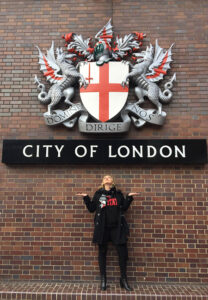 City of London sign with student photo