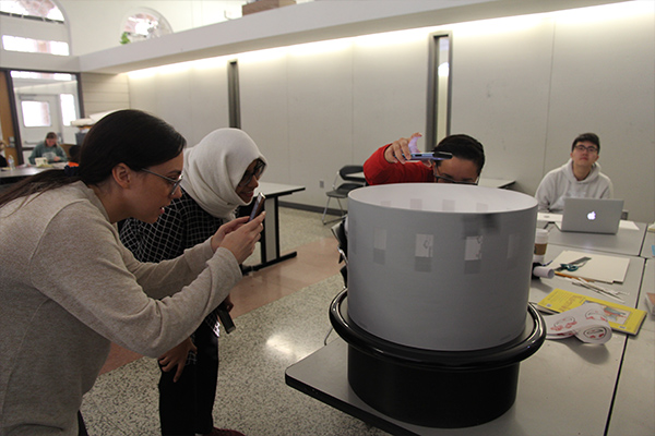 zoetrope being used by students at NC State College of Design