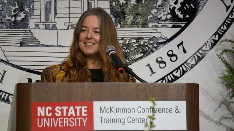 Kathleen Kincaid giving the Commencement Address in May 2019