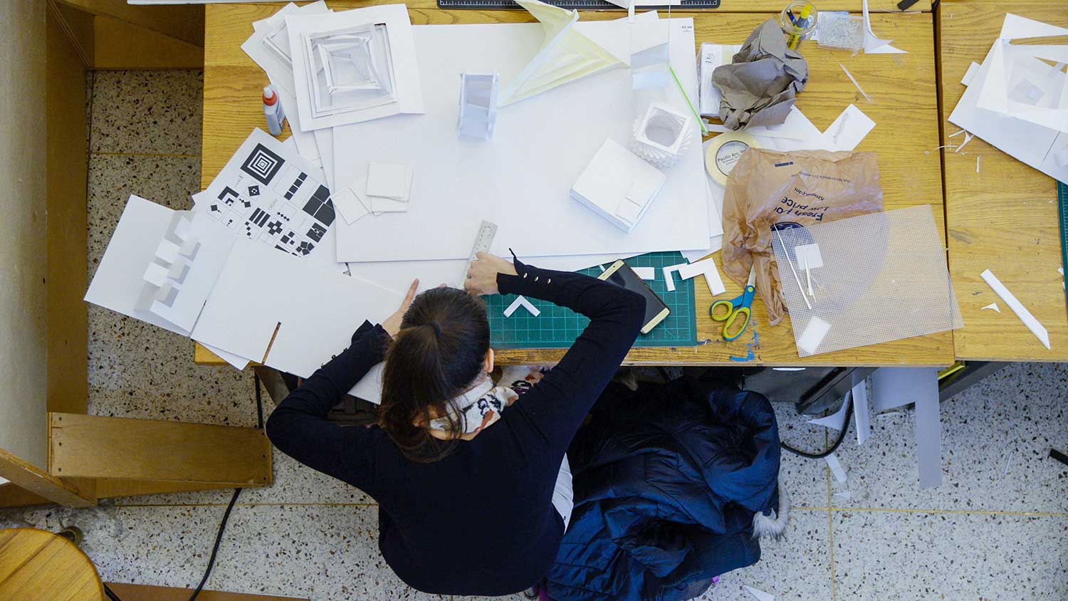 student working at desk