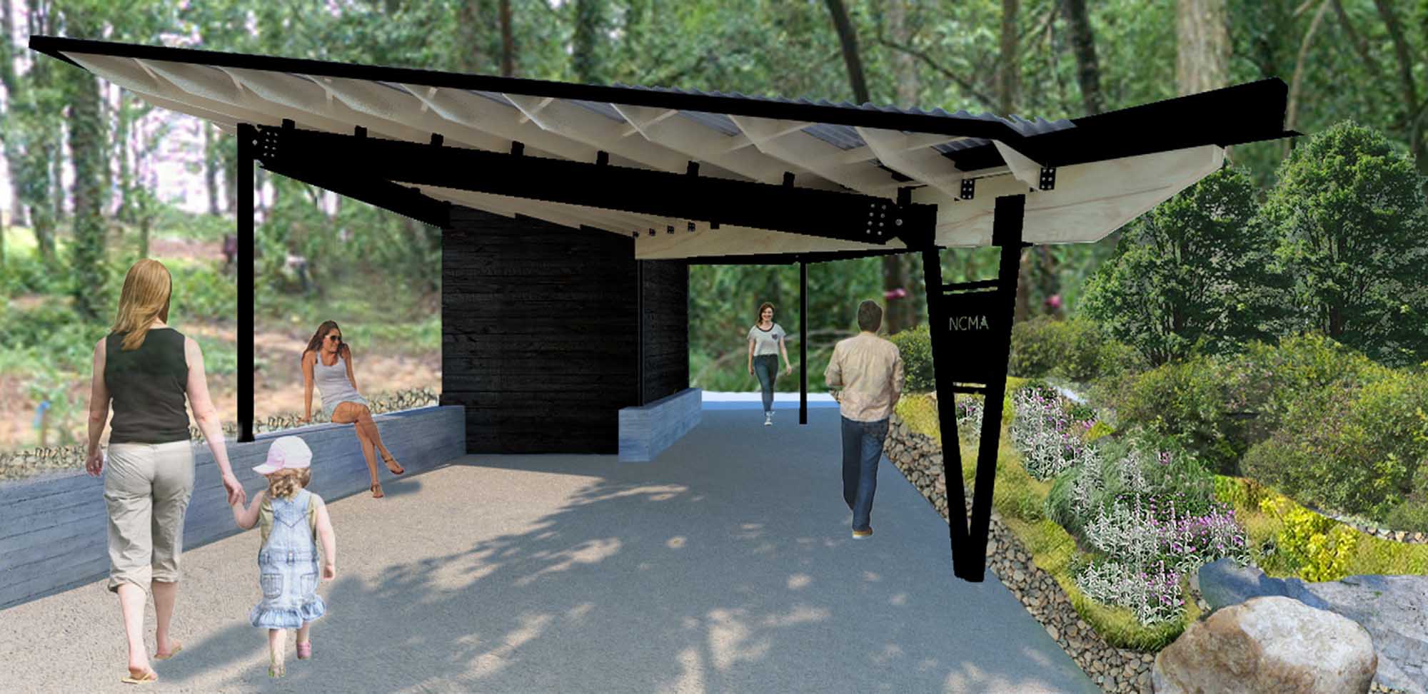 2016 design + build students created an outdoor classroom space for the NCMA's sculpture park.