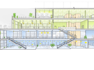 Intersperse | Interior Section Perspective By Dillon Patel and Dave Wright Course ID: ARC 302 Intersperse serves as a nexus for public gathering, living, and playing within the diverse typology of Atlanta. The project design is invested in the future development of its site as a mixed-use community for diverse socio-economic classes.