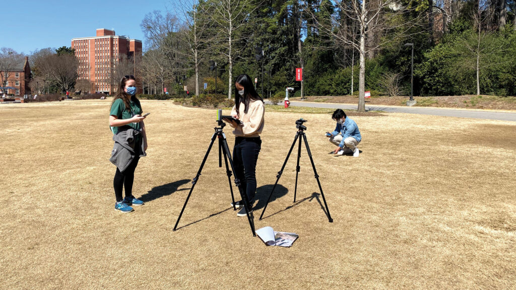 Students from McCoy’s Landscape Performance and Metrics class in collaboration with NC State’s Institute for Transportation, Research and Education (ITRE) collected drone and field data on campus four times a year for the last 5 years to understand the impacts of the Urban Heat Island and air quality on campus.