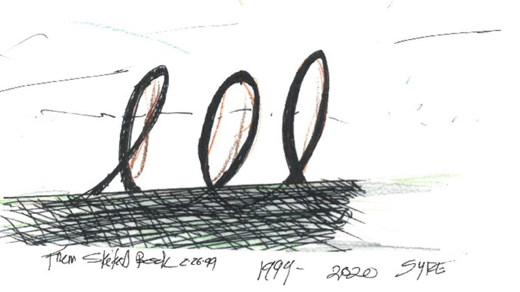A planning sketch by Gyre artist Thomas Sayre from February 26, 1999