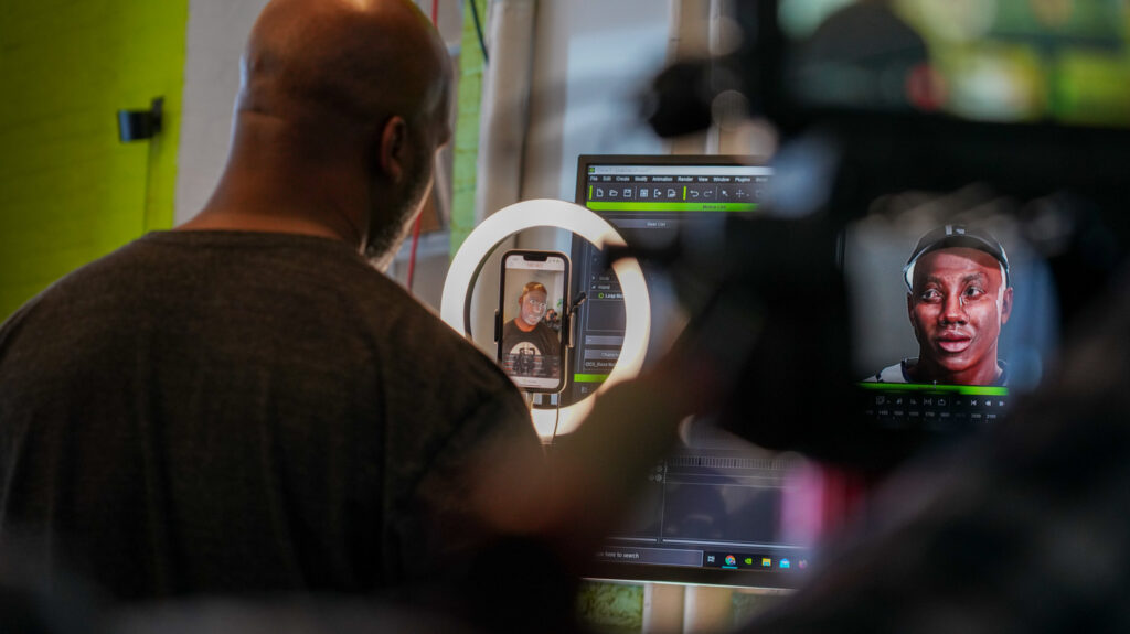 Shawn Gibson, great-grandson of Negro League Baseball Player Josh Gibson, uses facial recognition software to create a realistic AR  experience as part of Barnstormers: Determined to Win