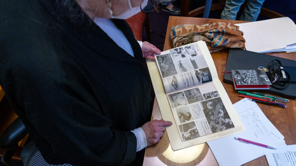 Kristen Schaffer, associate professor of architecture, browses through the archives of the College of Design at D.H. Hill Jr. Library’s Special Collections Research Center.