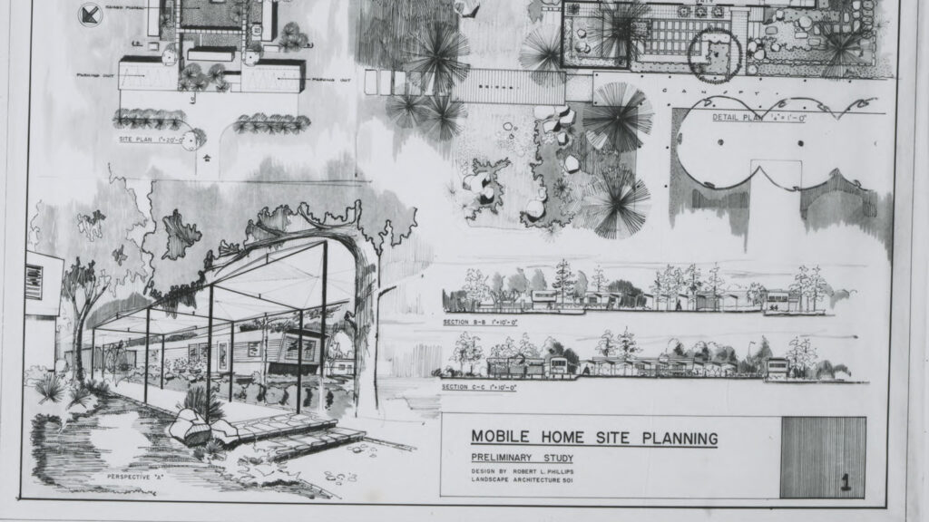 Preliminary study of Mobile Home Site Planning by Robert L. Phillips, Jr., landscape architecture student, 1961.