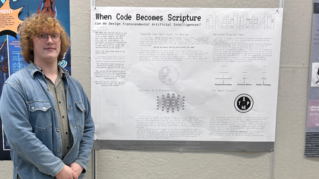 Editor Steven Nohren with poster on The Student Publication, vol. 40