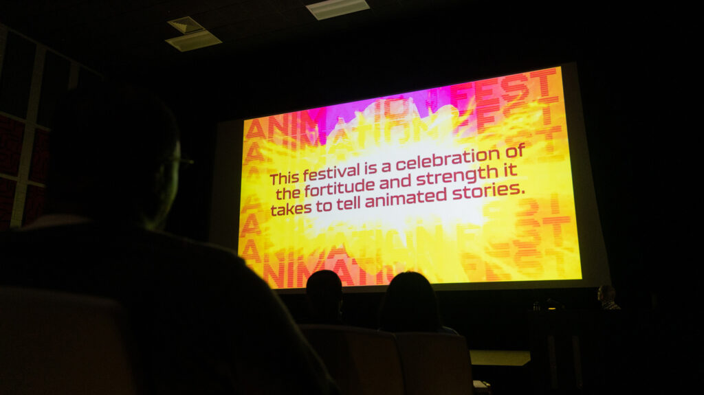 College of Design Animation Fest 2024. Screen with quote. 