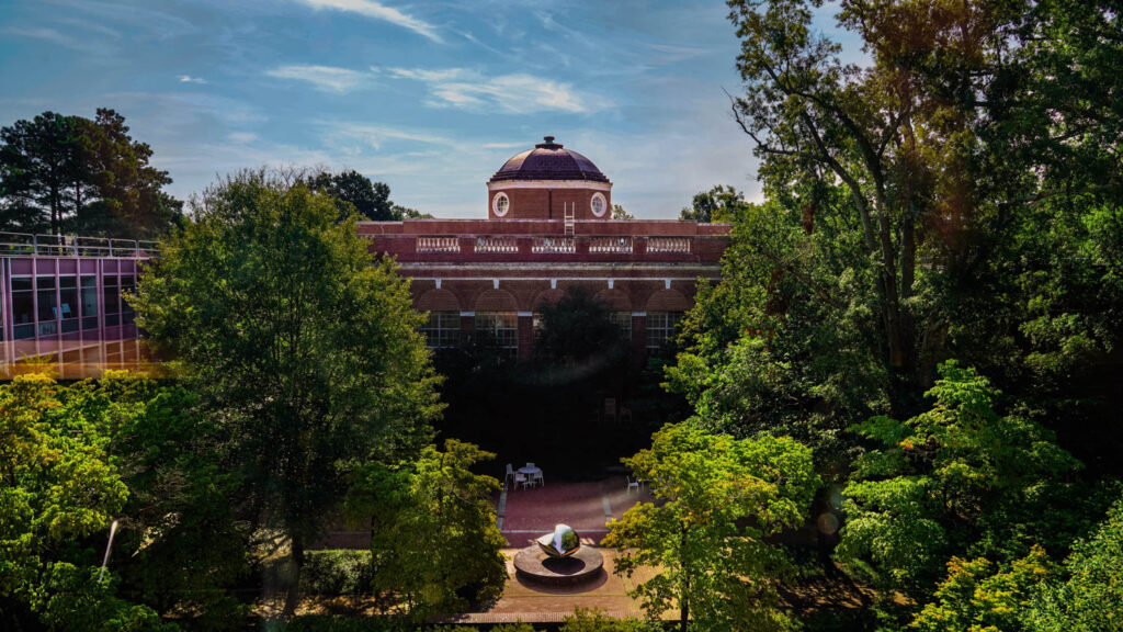 arial of brooks hall with courtyard
