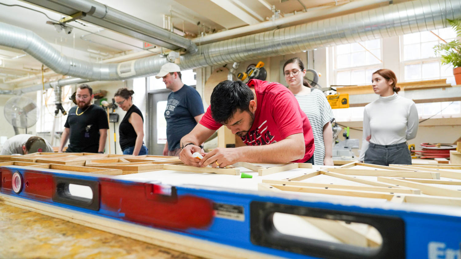 student gluing project in materials lab