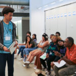 Student presents project to Charles Joyner in 2023 as part of Design Camp.