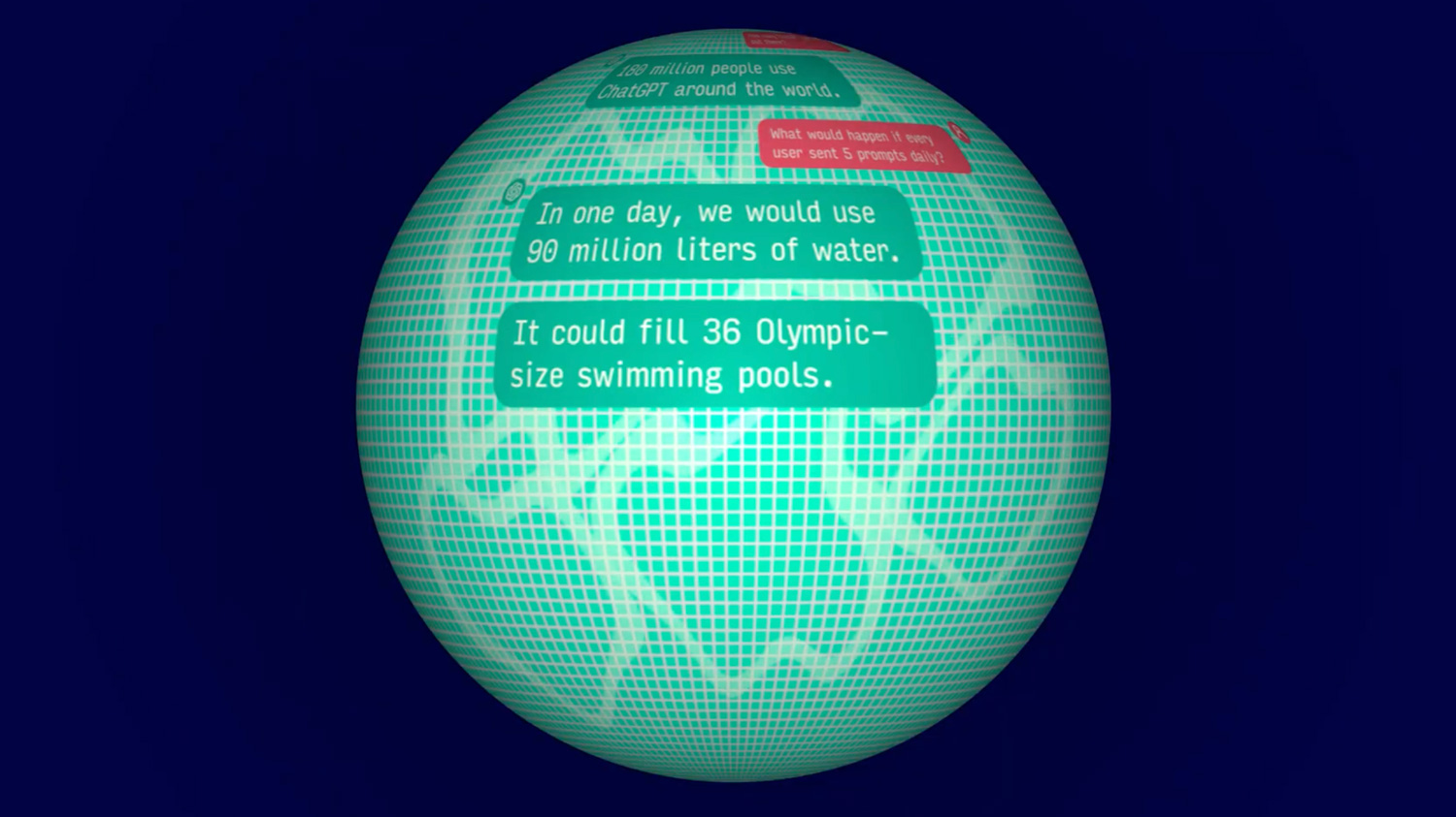 The ChatGPT team visualized how much water AI tools use to process prompts, contextualizing it into familiar sizes, like swimming pools.