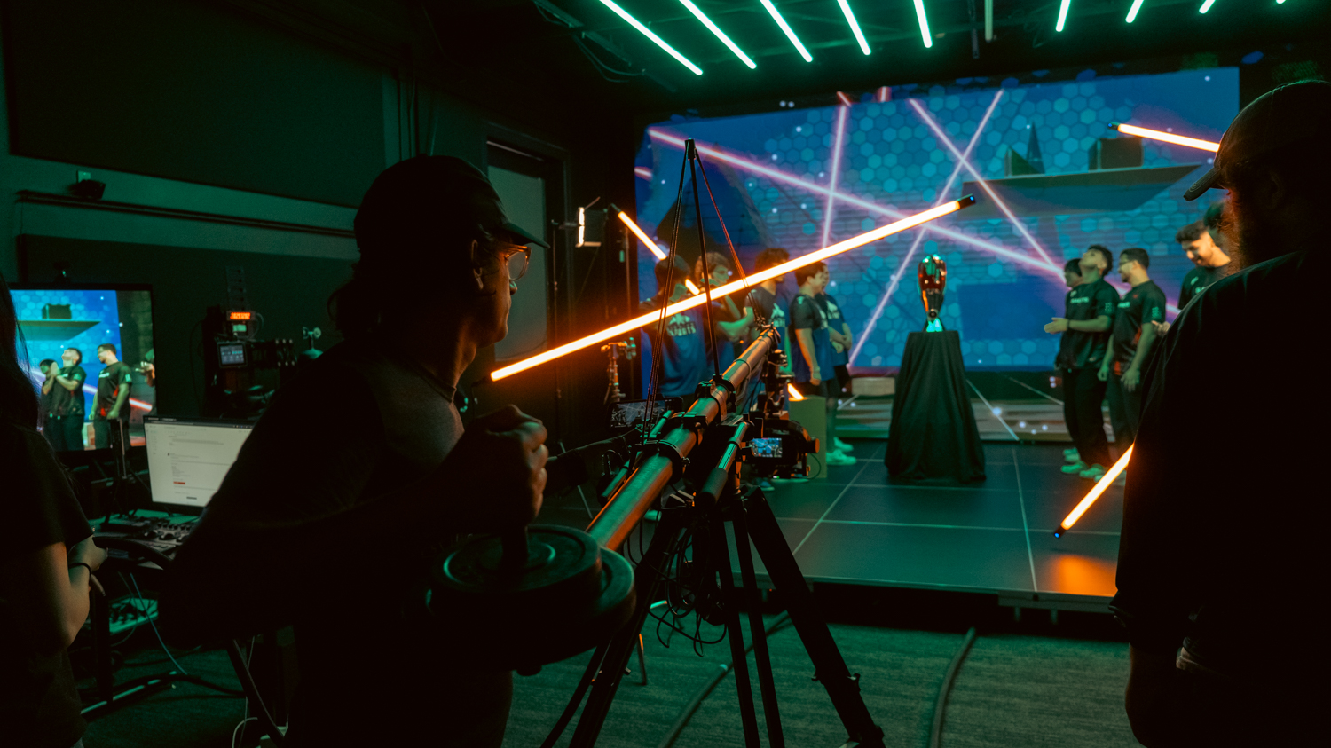 Filming for NC State's eSports tournament taking place in the Virtual Production Lab