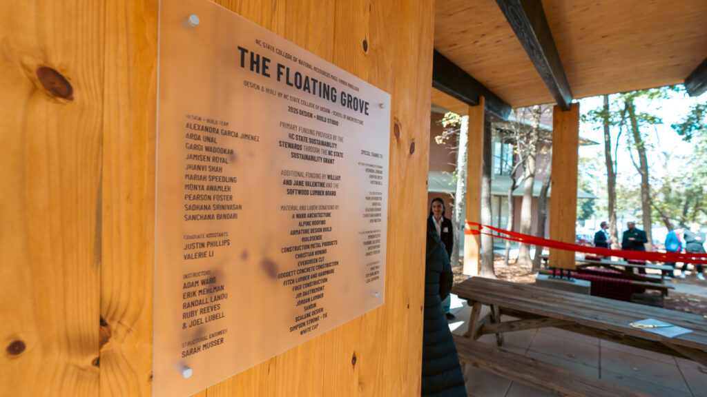 Detail of a sign showing donors and contributors to the Design + Build project