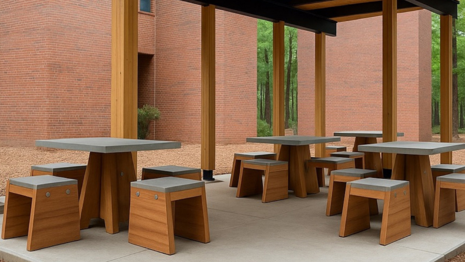 Furniture under Floating Grove pavilion