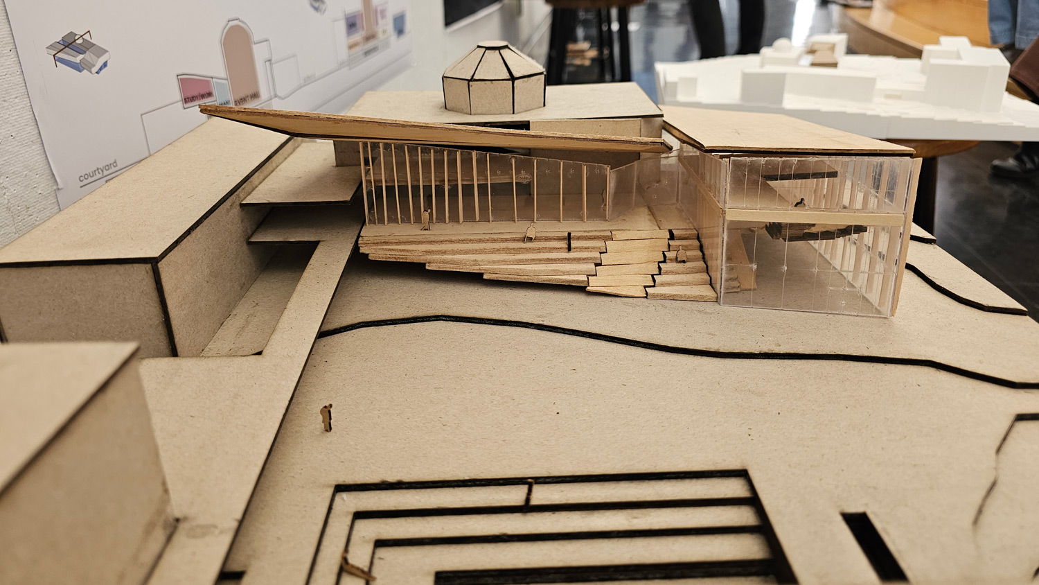 Senior Simran Patel created a model to reimagine the exterior of the Design Library with stairs into the courtyard below.