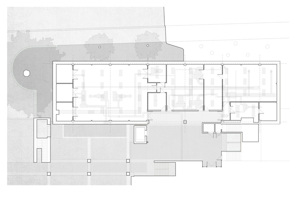 The floorplan before renovation shows a space divided and not useful for the college’s current needs.