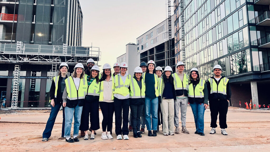 students in hard hats and safety vests for Pappas real estate development program