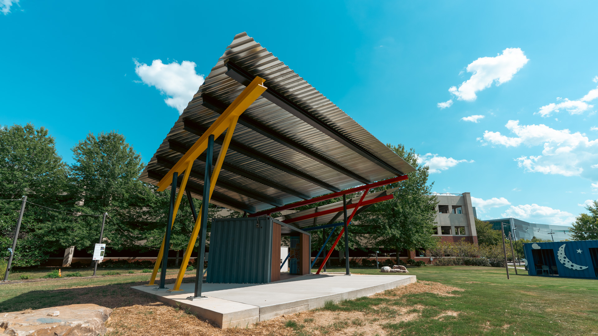 Colorful pavilion in a green park