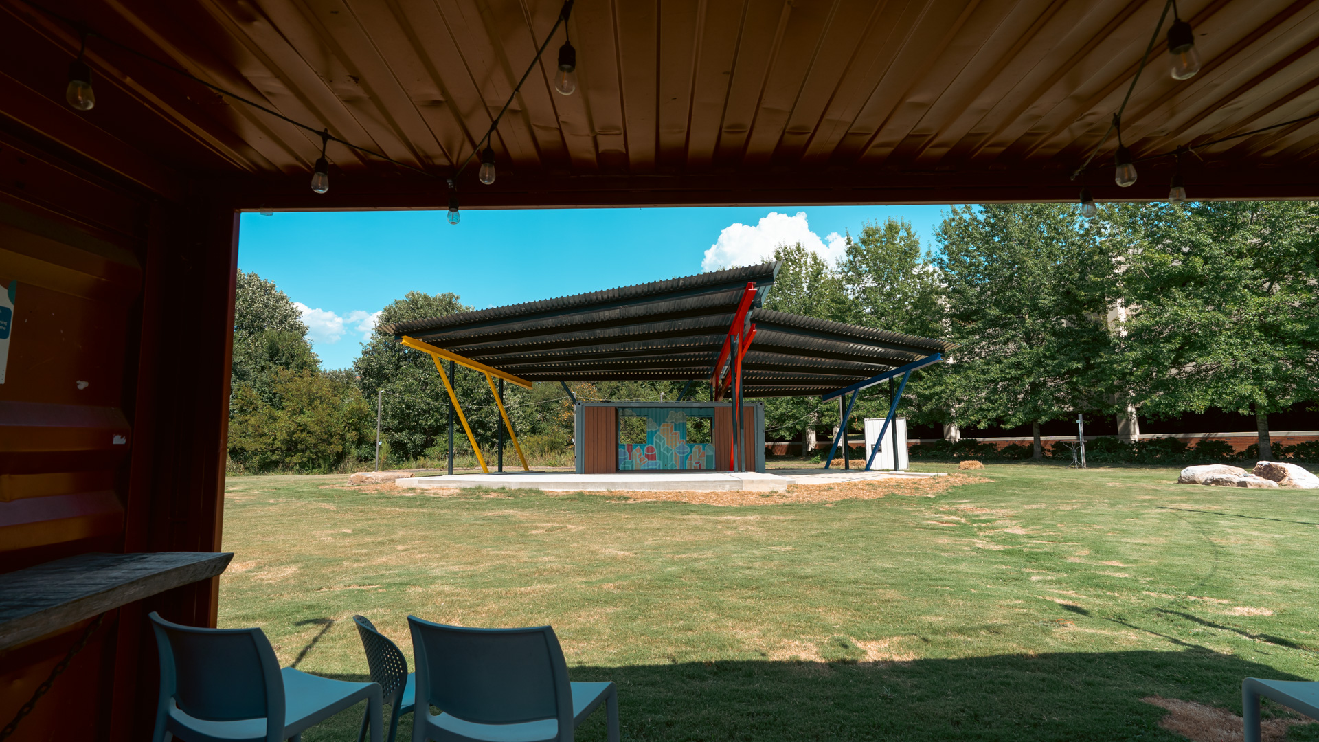 Modern pavilion with colorful structure