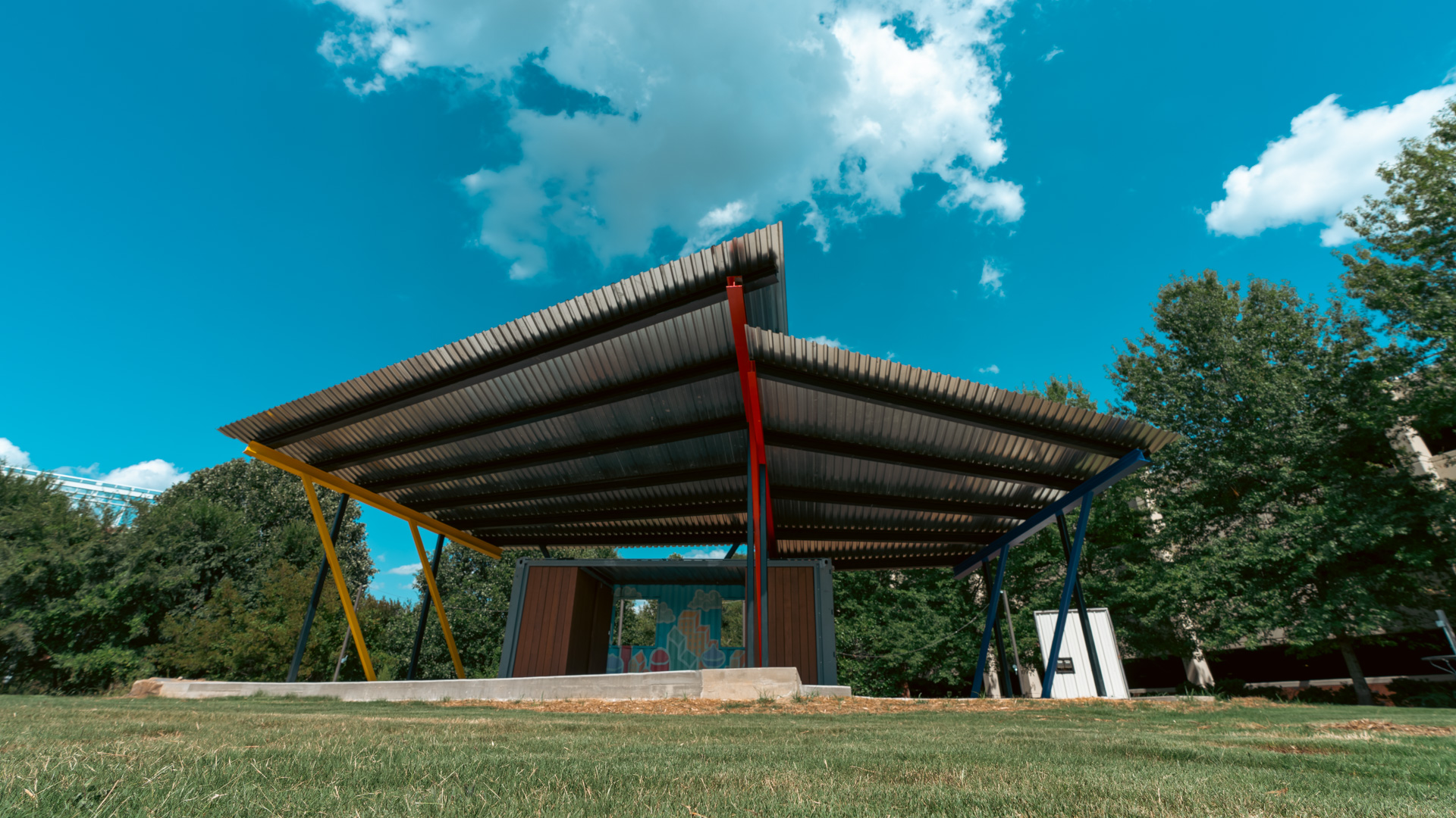 Modern pavilion in a green park