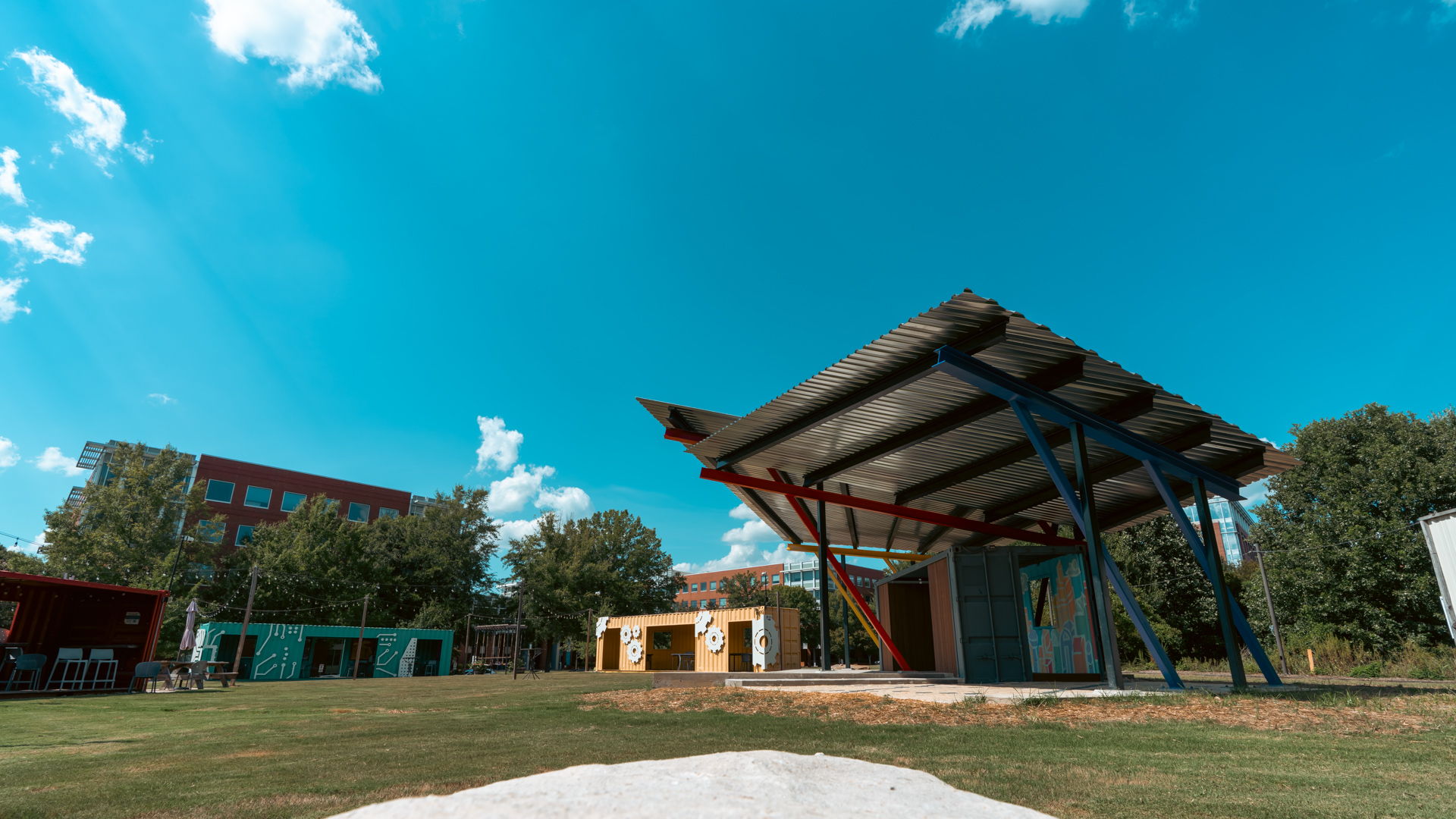 Modern pavilion in a green park