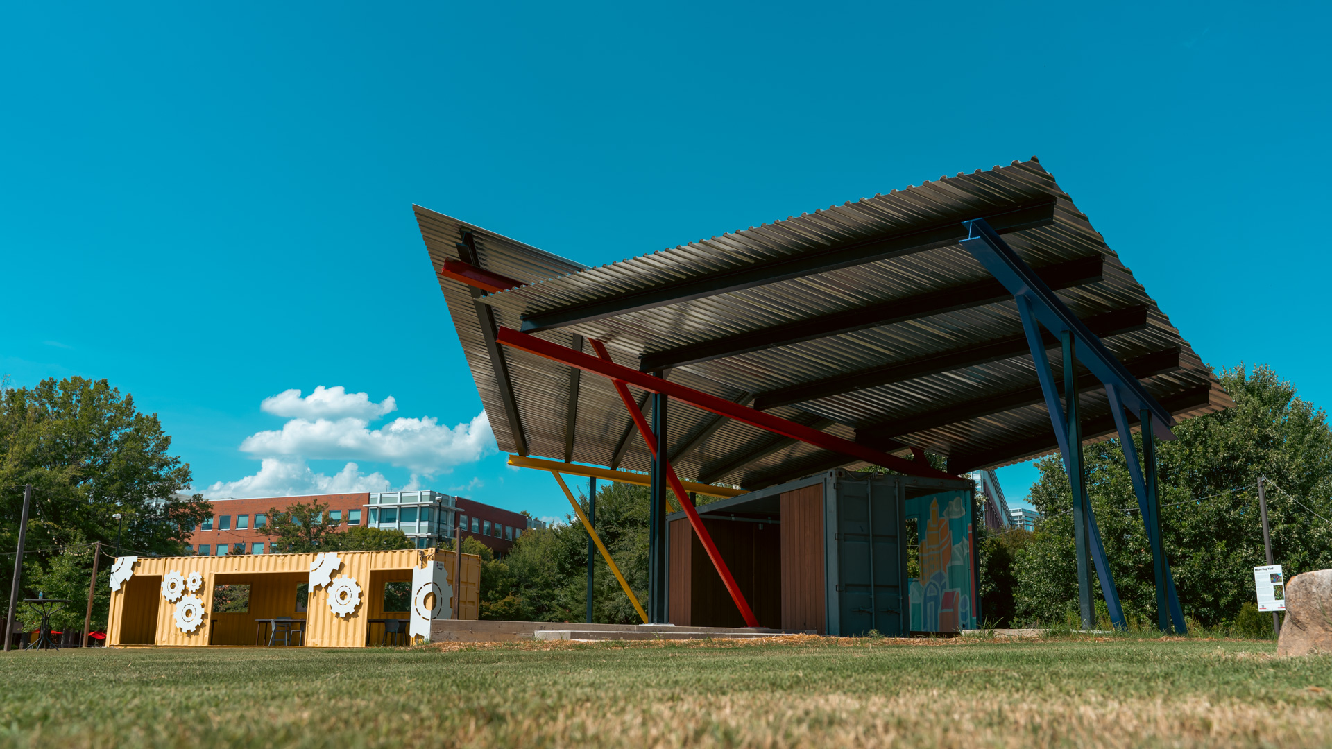 Modern pavilion in a green park