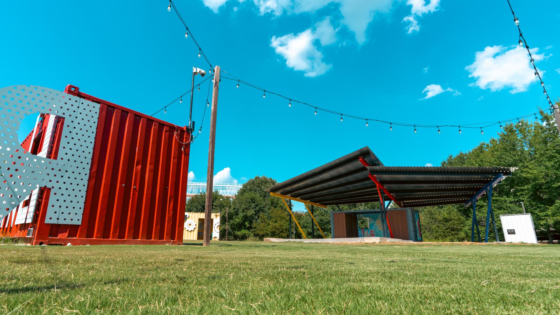 Outdoor stage with colorful shipping container