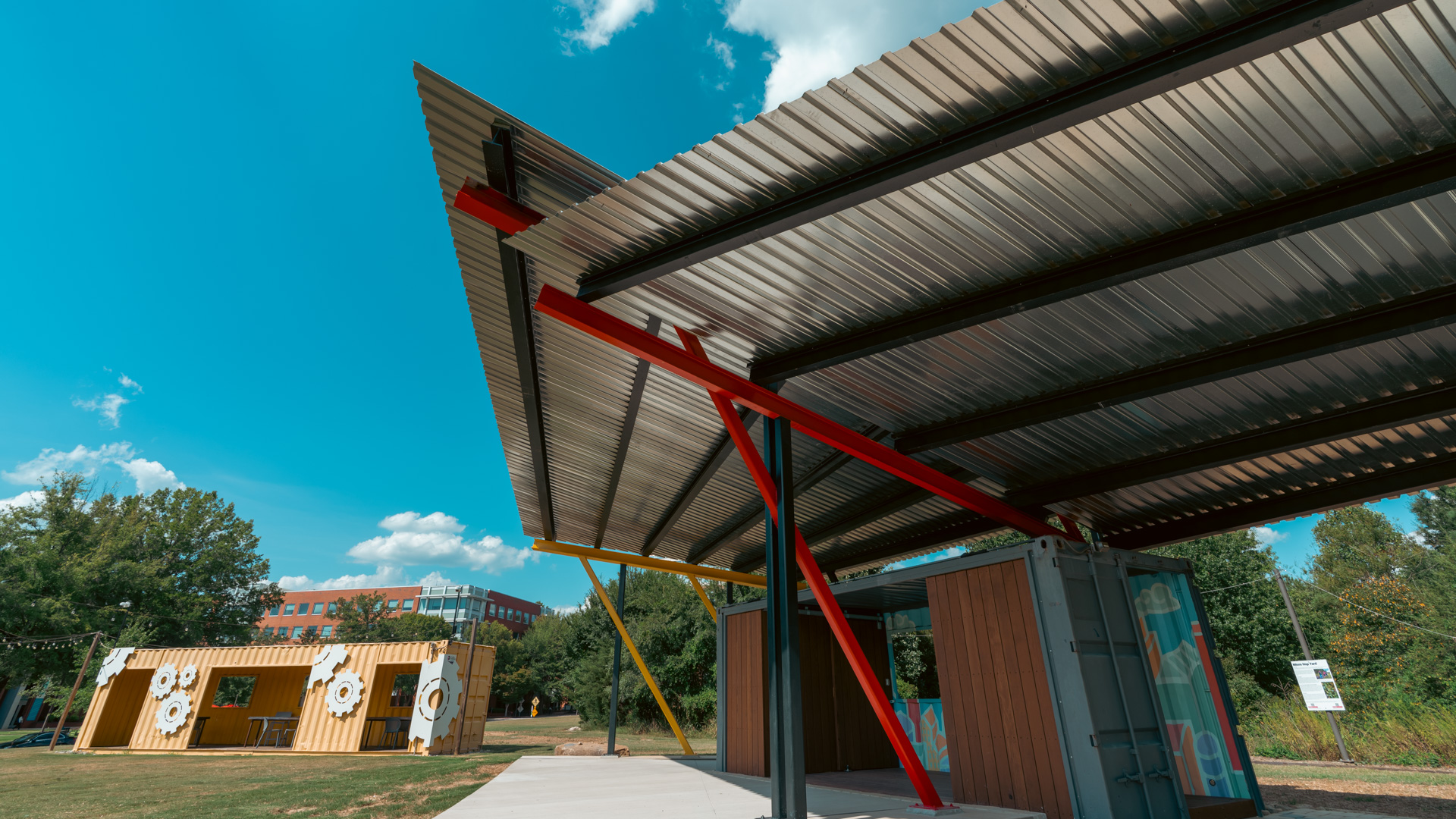 Modern structure with angular roof